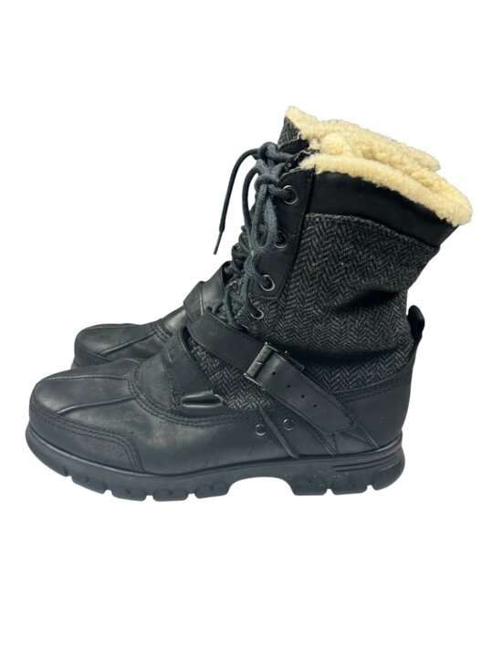 Polo Ralph Lauren Boots Tavin Rollover Shearling Lined Black Men\'s Size 11D